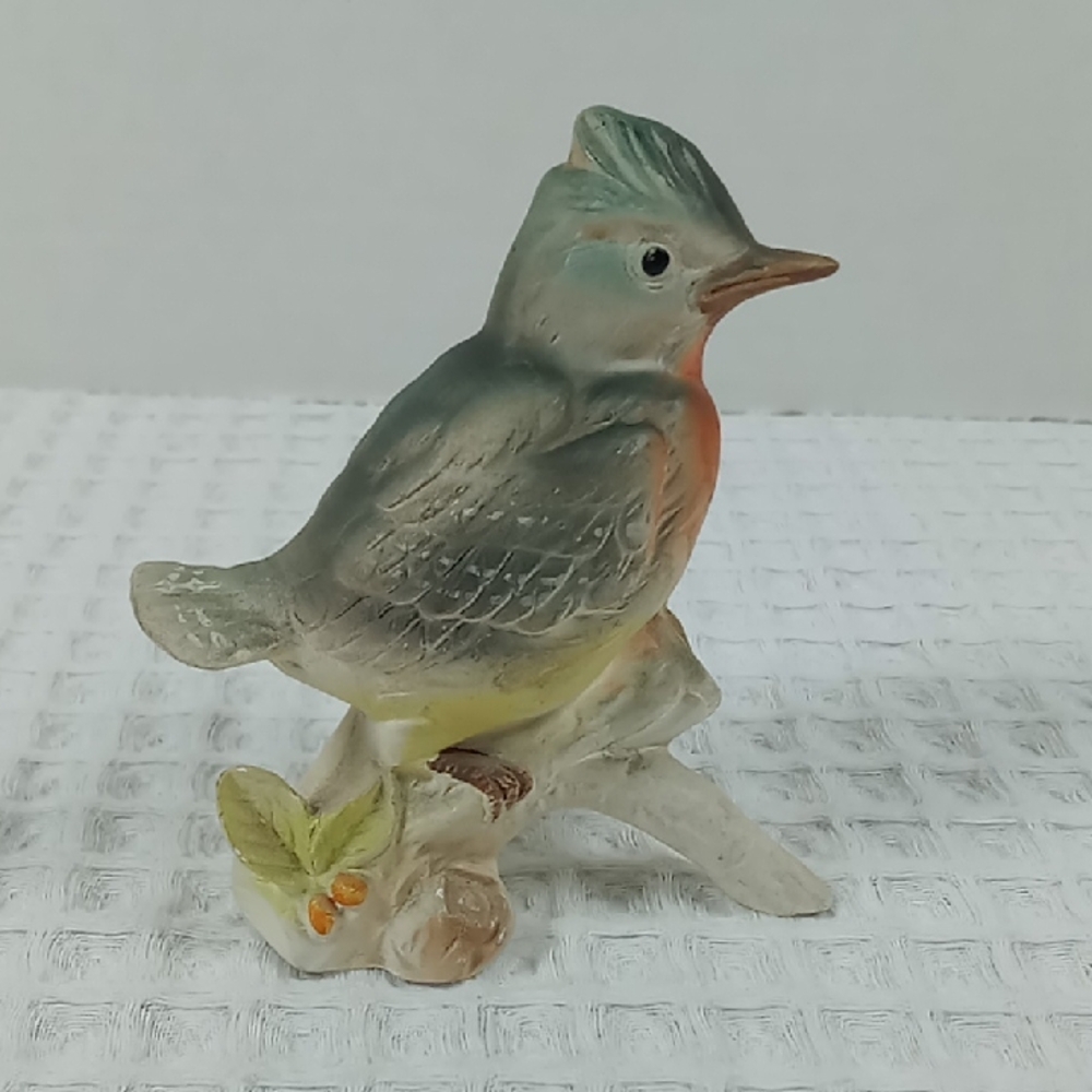 Vintage Chalkware Japan Kingfisher Perched On A Branch Figurine